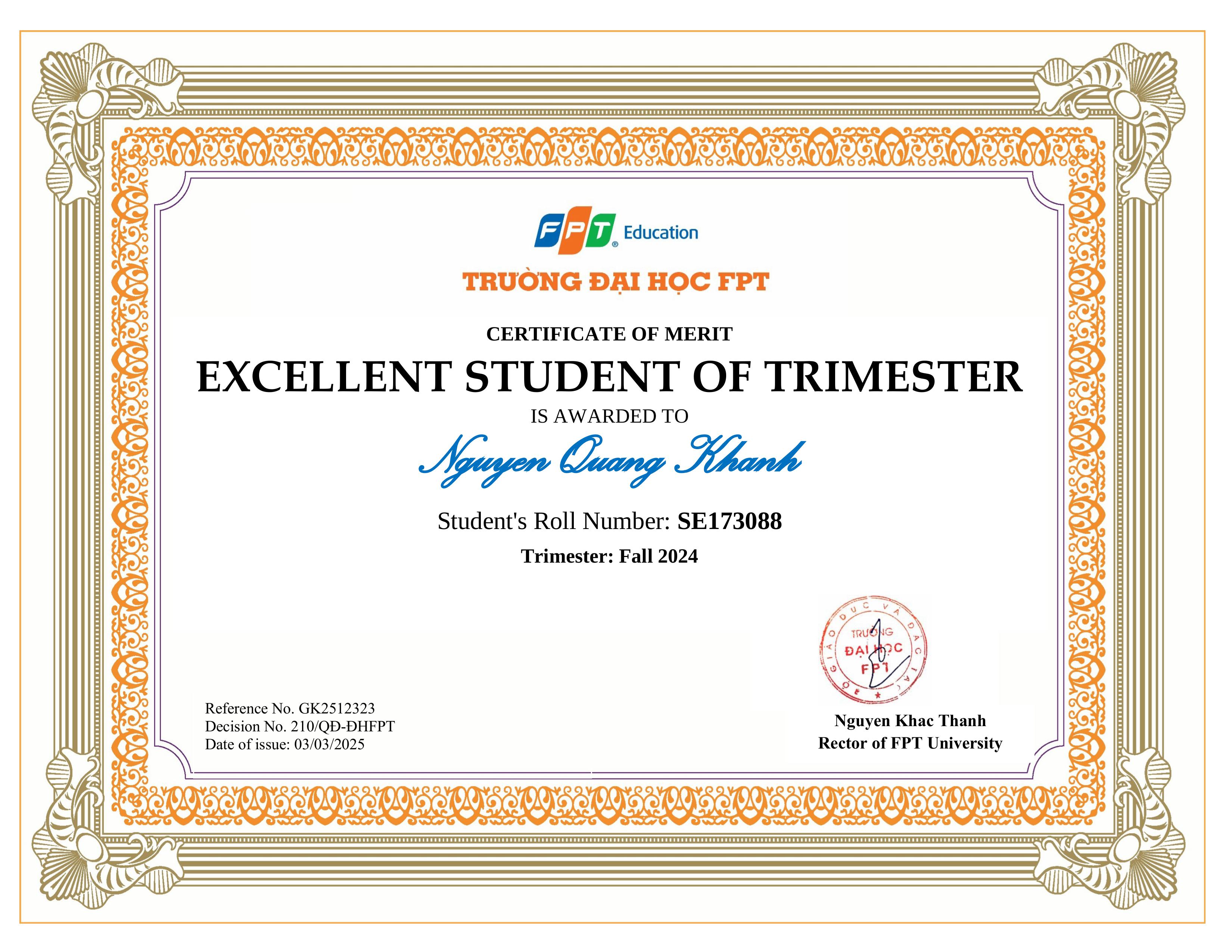 Honorable Student of Trimester